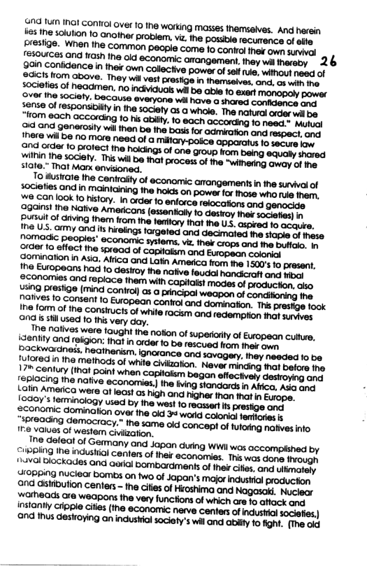 Sdicts from above. They wil vest prestige in themseives, and, os with e e natives were faught the nofion of superarty of European culfure, \rentity and raligion: that in order fo be rescued from fheir own P ockwardness, heathenism, ignorance and savagery. they needed fo be Jowxed in ihe methods of white Civization. Never minding ot peiora e L gntuey (thal point when capitlsm began effeciively desroying one e values of westem civiization. Tne dafeat of Gemany and Japan during WWil was o by o) e indusiial centers o their economies. This was done hiougn